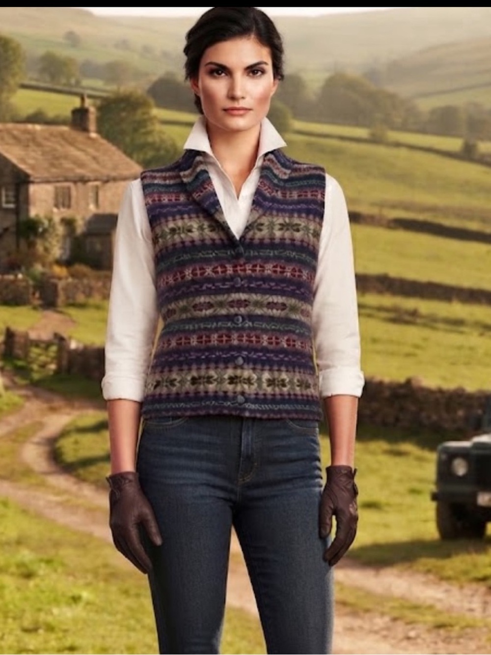 Ralph Lauren Chaps Denim Fair Isle Knit Vest Button Down Sweater Vest Size MP